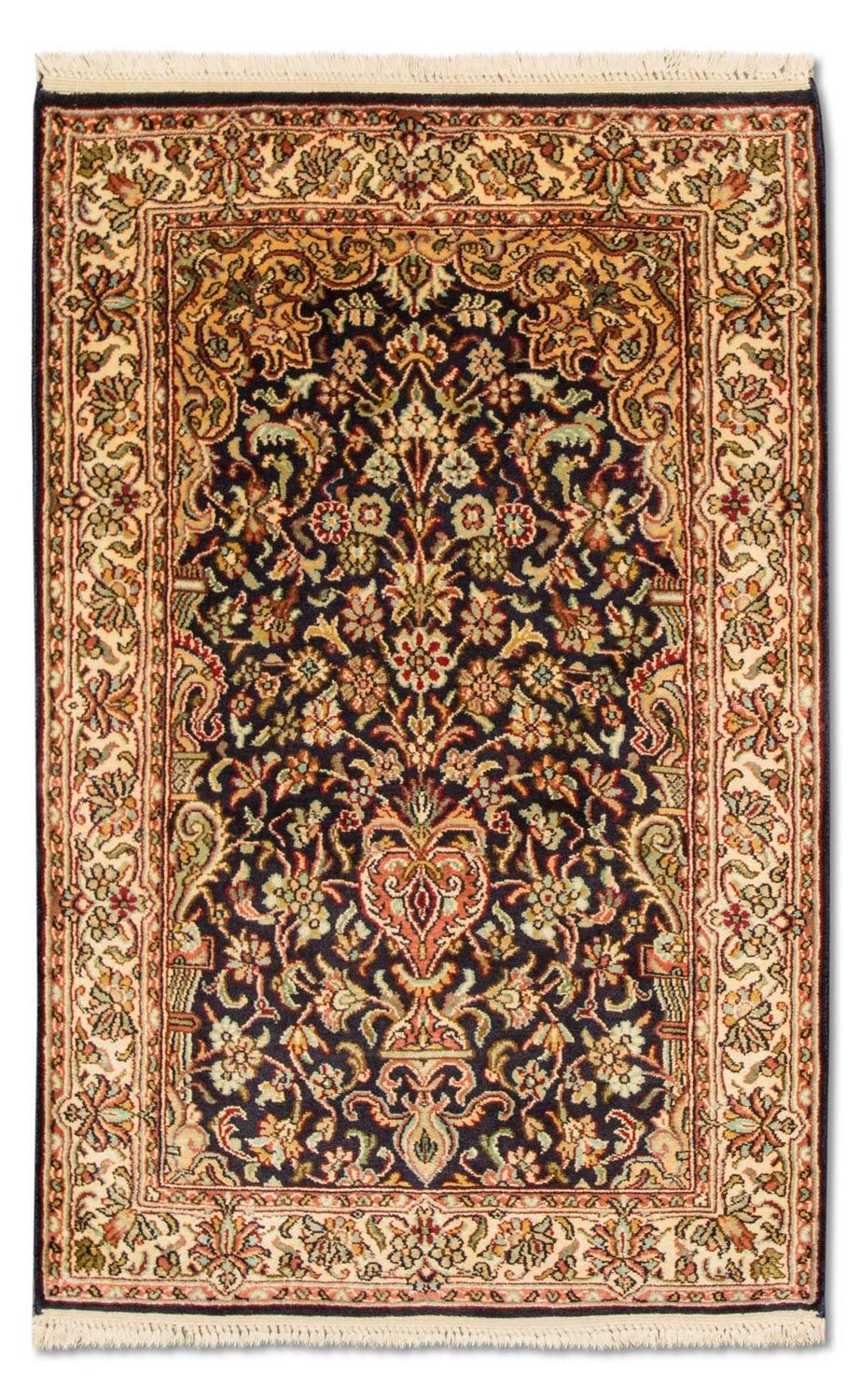 Silk Rug - Kashmir Silk - 94 x 60 cm - dark blue