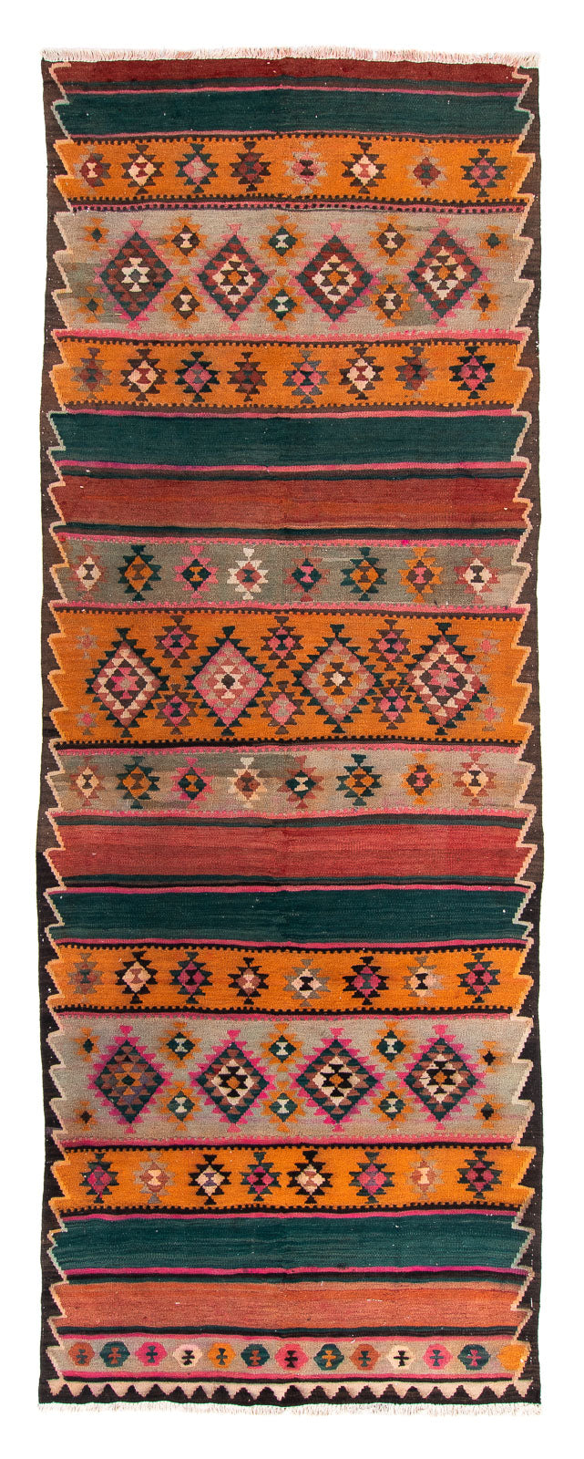 Runner Kelim Rug - Old - 370 x 145 cm - multicolored