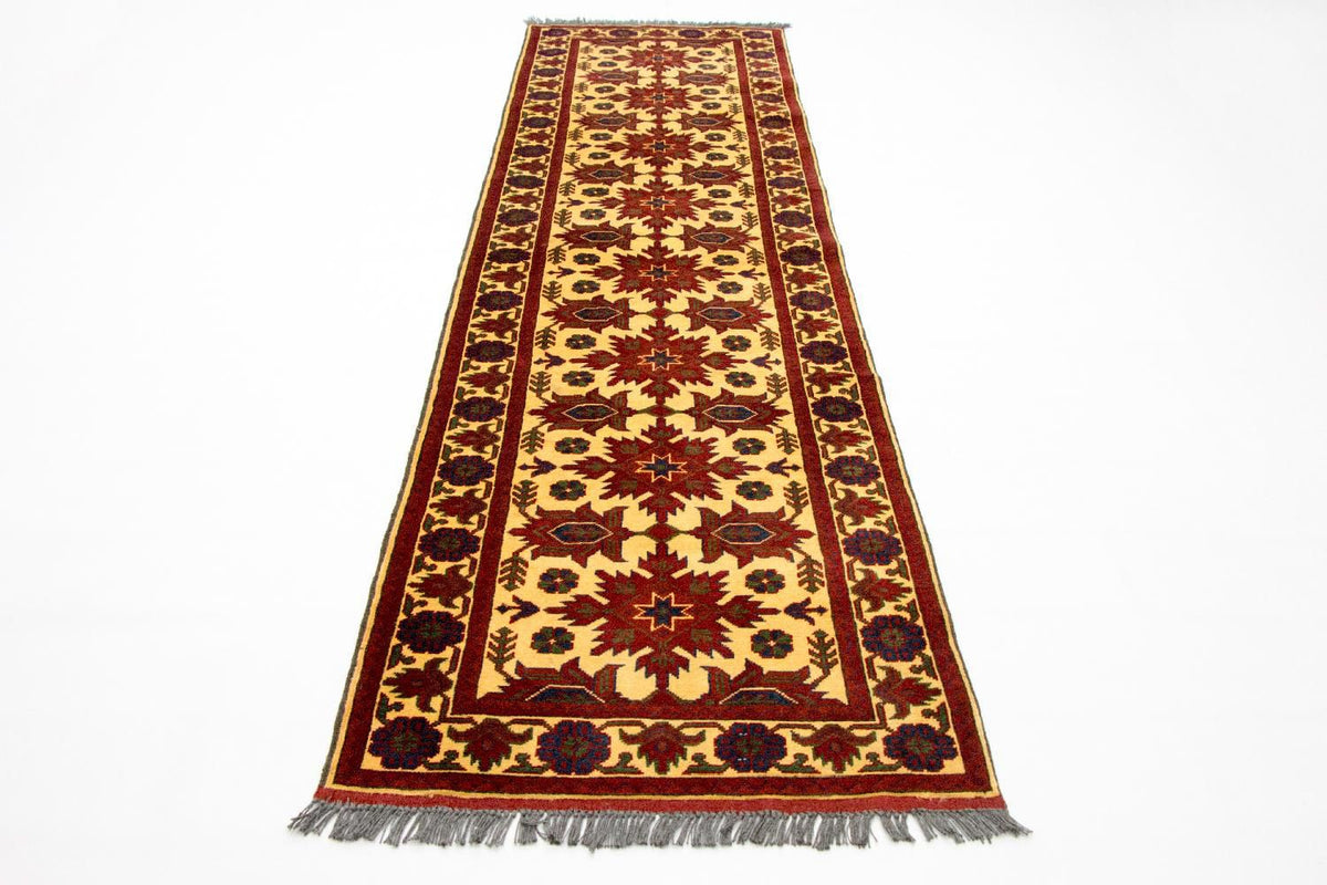Runner Afghan Rug - Hatschlu - 304 x 80 cm - red