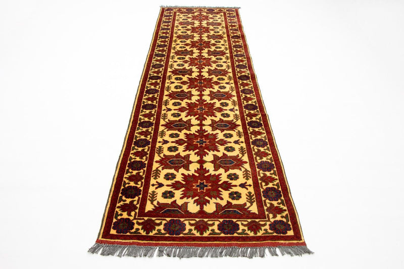 Runner Afghan Rug - Hatschlu - 304 x 80 cm - red
