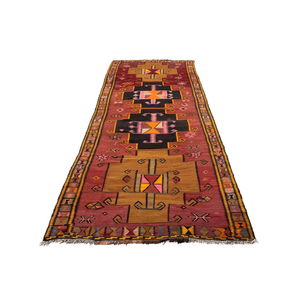 Runner Kelim Rug - Old - 375 x 130 cm - multicolored