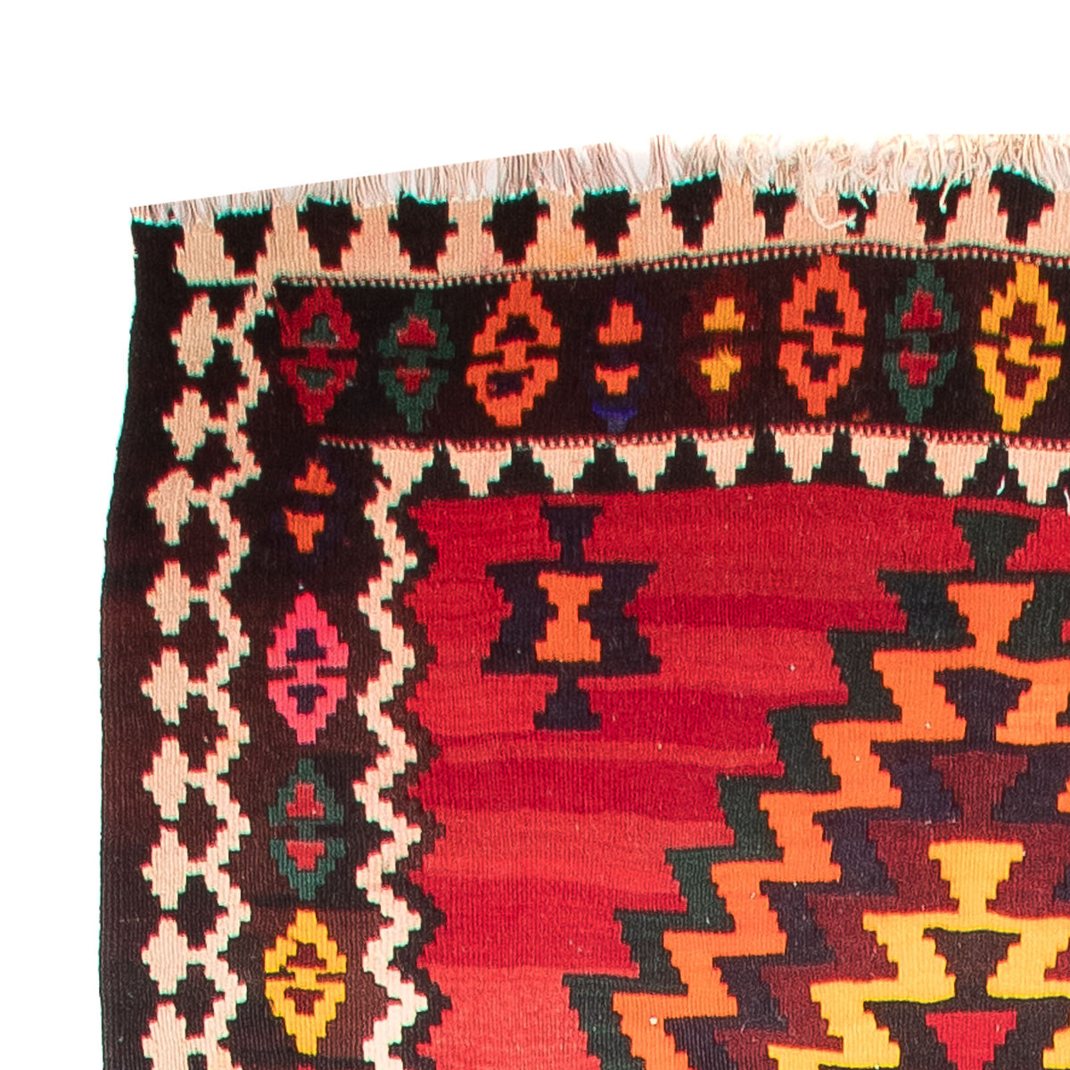 Runner Kelim Rug - Old - 440 x 124 cm - dark red