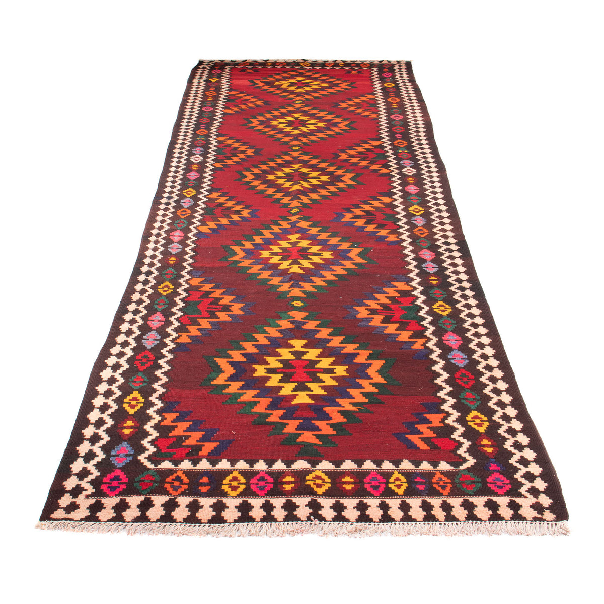 Runner Kelim Rug - Old - 440 x 124 cm - dark red