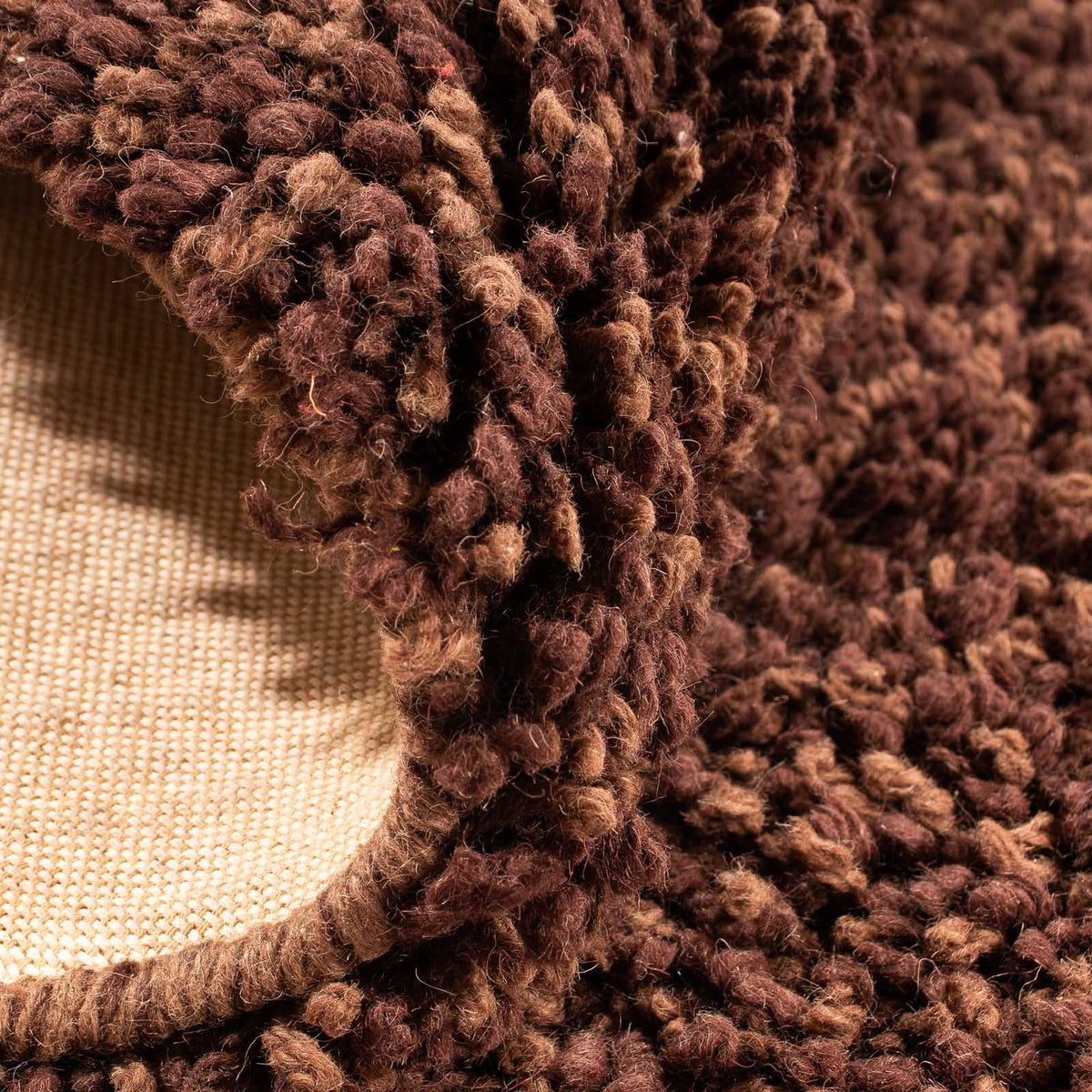 High-Pile Rug round  - 150 x 150 cm - brown