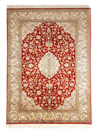 Silk Rug - Kashmir Silk - 186 x 129 cm - red