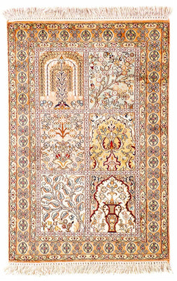 Silk Rug - Kashmir Silk - 98 x 60 cm - beige