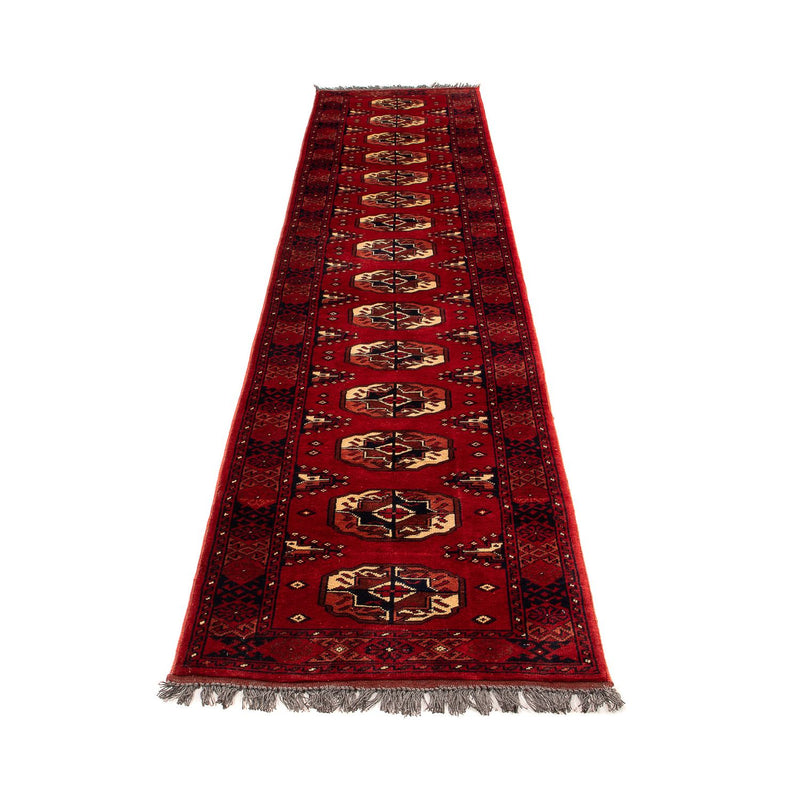 Runner Afghan Rug - 356 x 82 cm - dark red