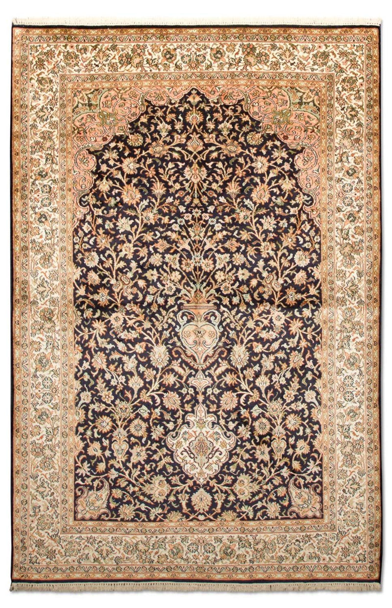 Silk Rug - Kashmir Silk - 190 x 127 cm - dark blue