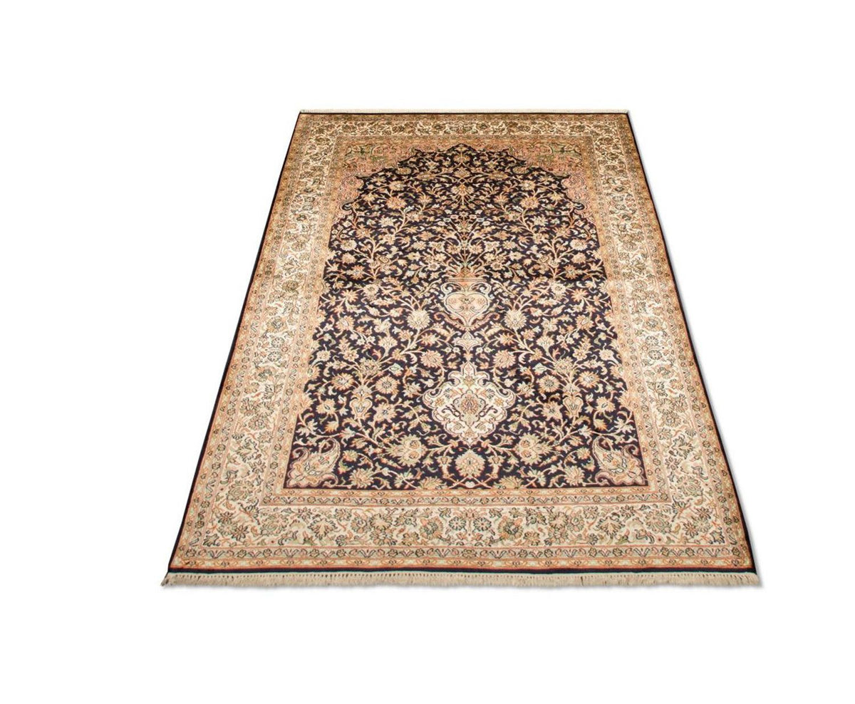 Silk Rug - Kashmir Silk - 190 x 127 cm - dark blue