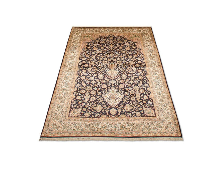 Silk Rug - Kashmir Silk - 190 x 127 cm - dark blue