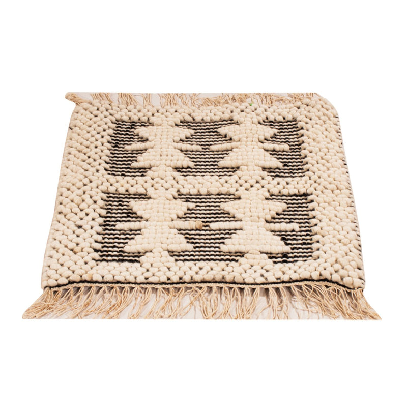 Wool Rug square  - 49 x 46 cm - black and white