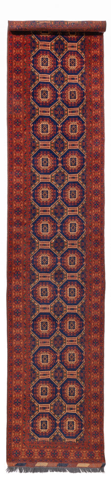 Runner Afghan Rug - 394 x 80 cm - dark red