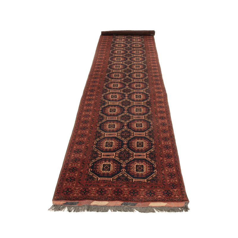 Runner Afghan Rug - 394 x 80 cm - dark red