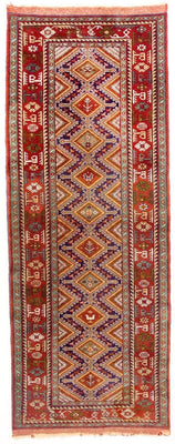 Runner Afghan Rug - 194 x 75 cm - red