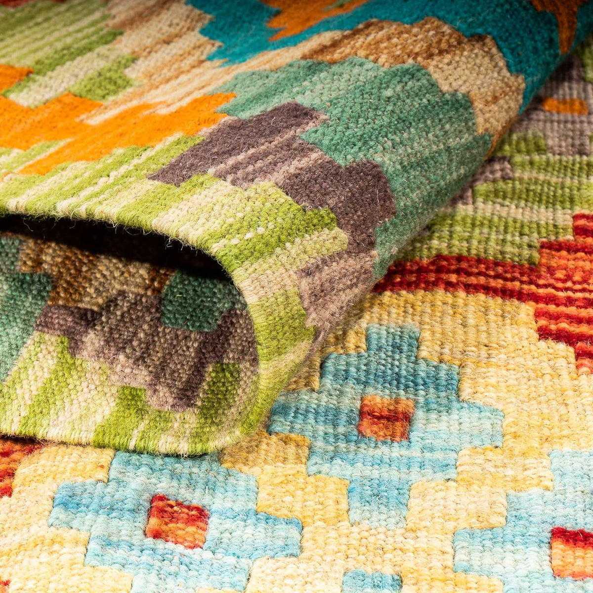 Kelim Rug - Splash - 205 x 155 cm - green