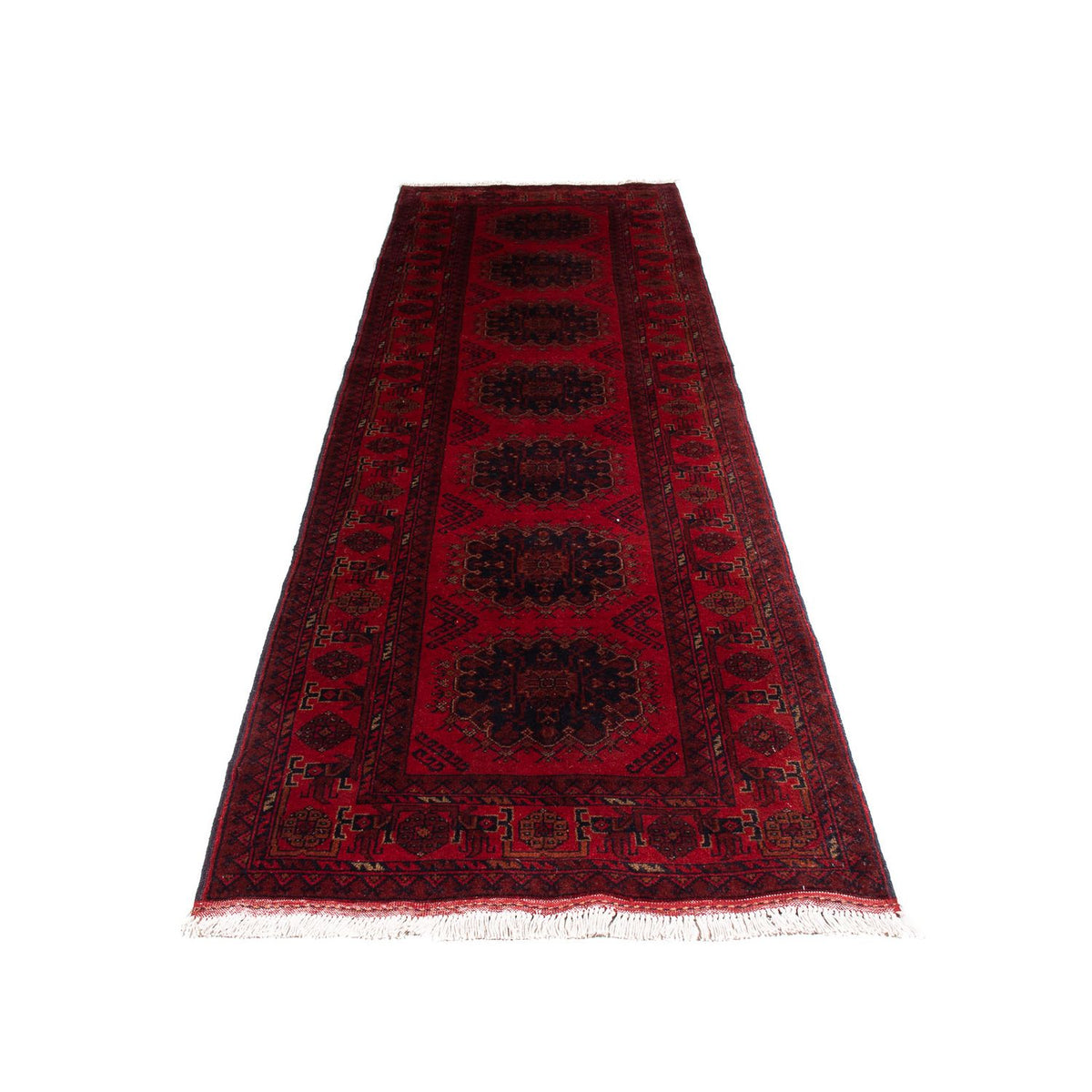 Runner Afghan Rug - Kunduz - 295 x 82 cm - dark red