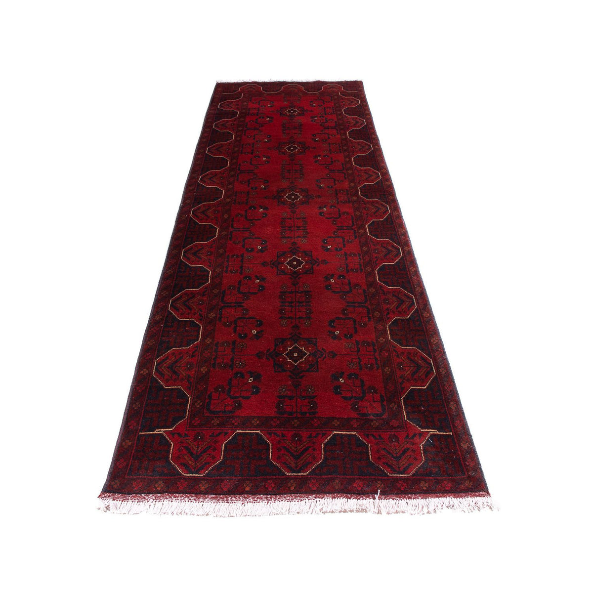 Runner Afghan Rug - Kunduz - 298 x 82 cm - dark red