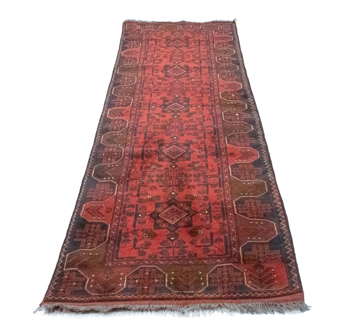Runner Afghan Rug - Kunduz - 295 x 75 cm - red