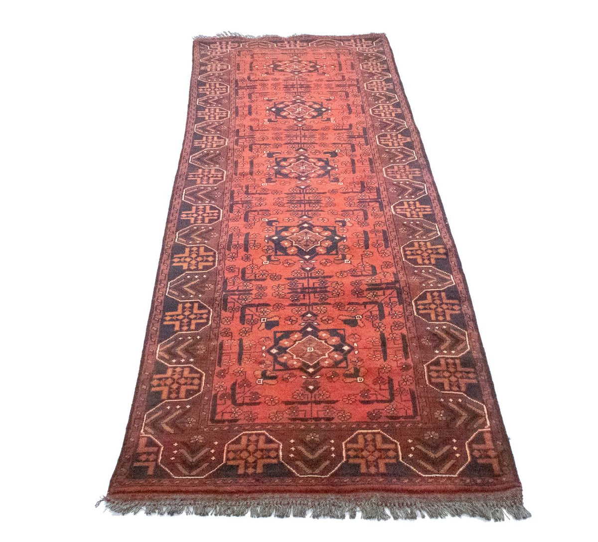 Runner Afghan Rug - Kunduz - 288 x 78 cm - red