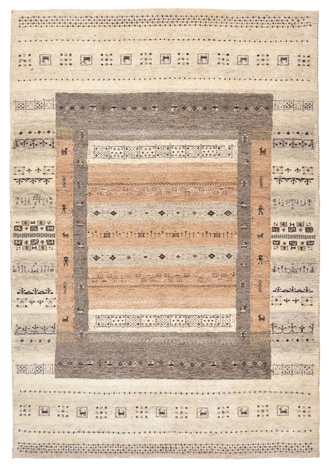 Gabbeh Rug - Loribaft Indus - 201 x 140 cm - dark beige