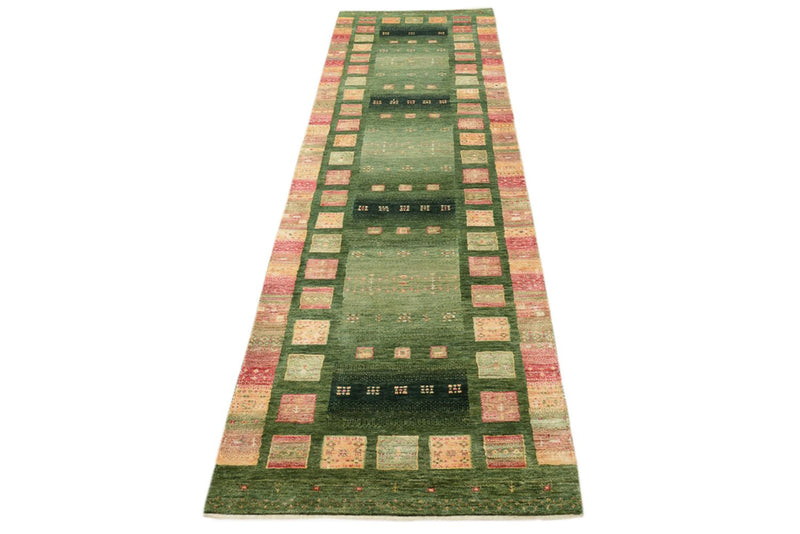 Runner Gabbeh Rug - Loribaft Indus - 296 x 82 cm - green
