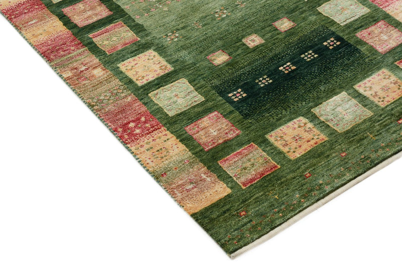 Runner Gabbeh Rug - Loribaft Indus - 296 x 82 cm - green
