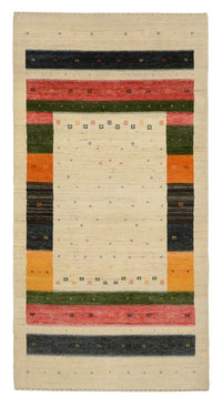 Runner Gabbeh Rug - Loribaft Indus - 195 x 101 cm - light beige