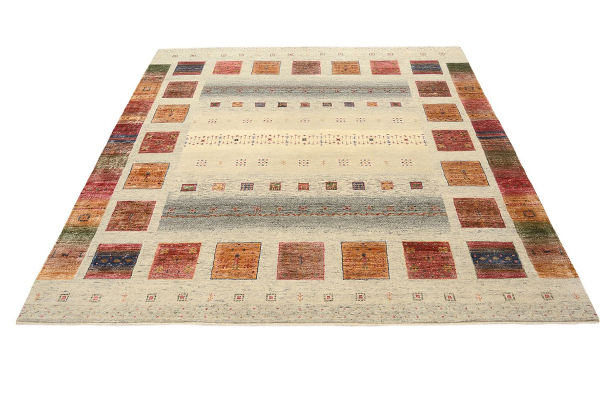 Gabbeh Rug - Loribaft Indus square  - 206 x 204 cm - dark beige