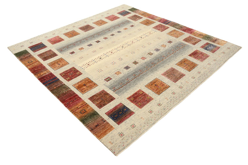 Gabbeh Rug - Loribaft Indus square  - 206 x 204 cm - dark beige