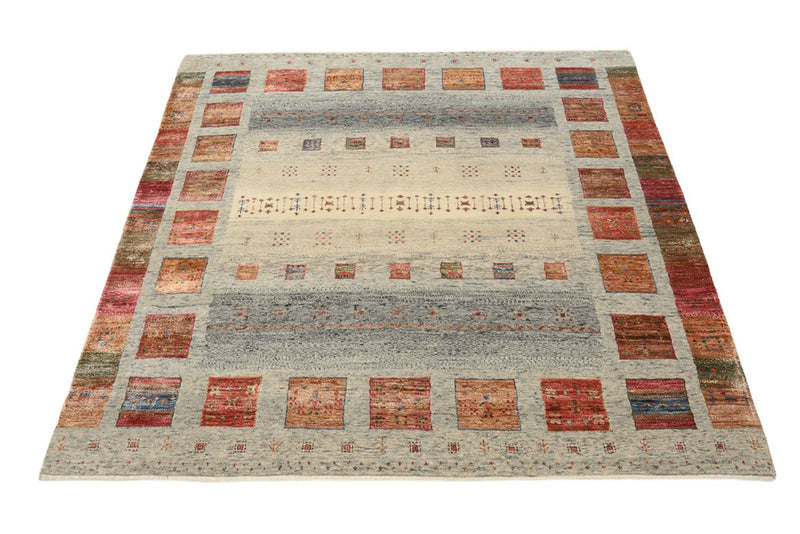 Gabbeh Rug - Loribaft Indus square  - 156 x 152 cm - dark beige