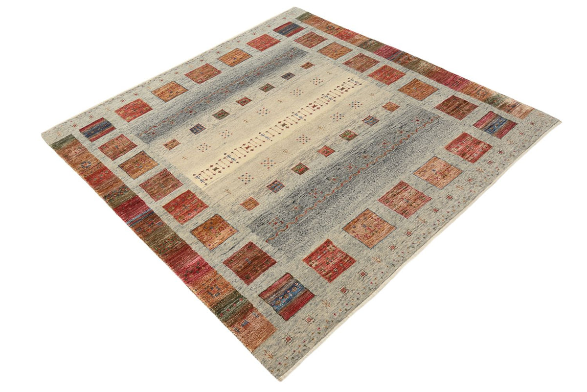 Gabbeh Rug - Loribaft Indus square  - 156 x 152 cm - dark beige