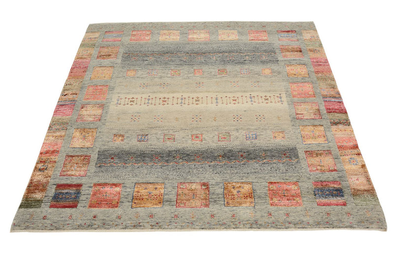 Gabbeh Rug - Loribaft Indus square  - 156 x 152 cm - dark beige