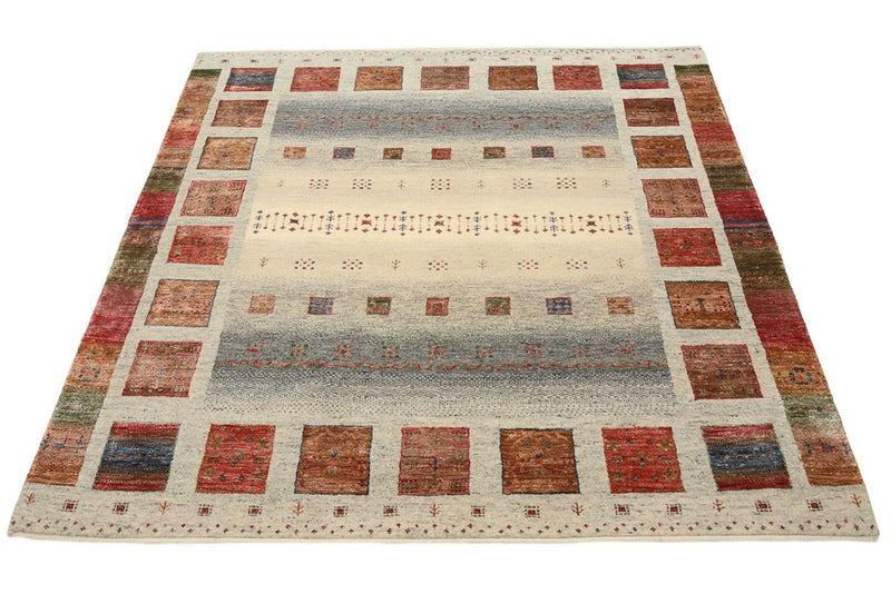Gabbeh Rug - Loribaft Indus square  - 156 x 156 cm - dark beige