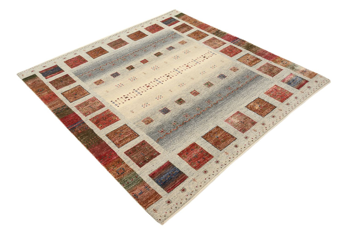 Gabbeh Rug - Loribaft Indus square  - 156 x 156 cm - dark beige