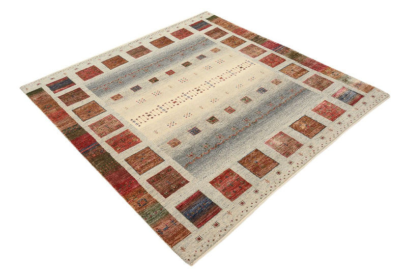 Gabbeh Rug - Loribaft Indus square  - 156 x 156 cm - dark beige