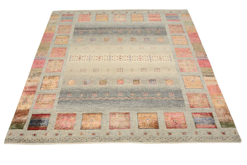 Gabbeh Rug - Loribaft Indus square  - 156 x 156 cm - dark beige