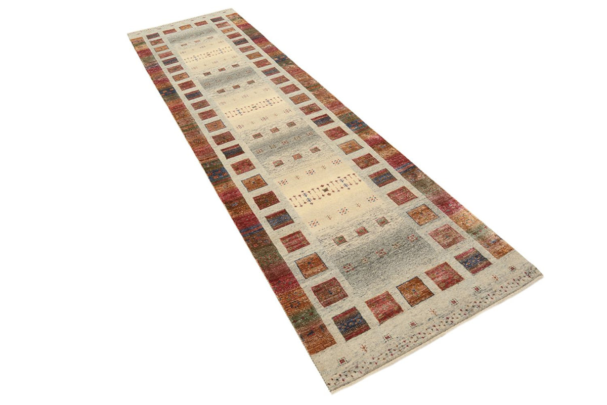 Runner Gabbeh Rug - Loribaft Indus - 306 x 85 cm - dark beige