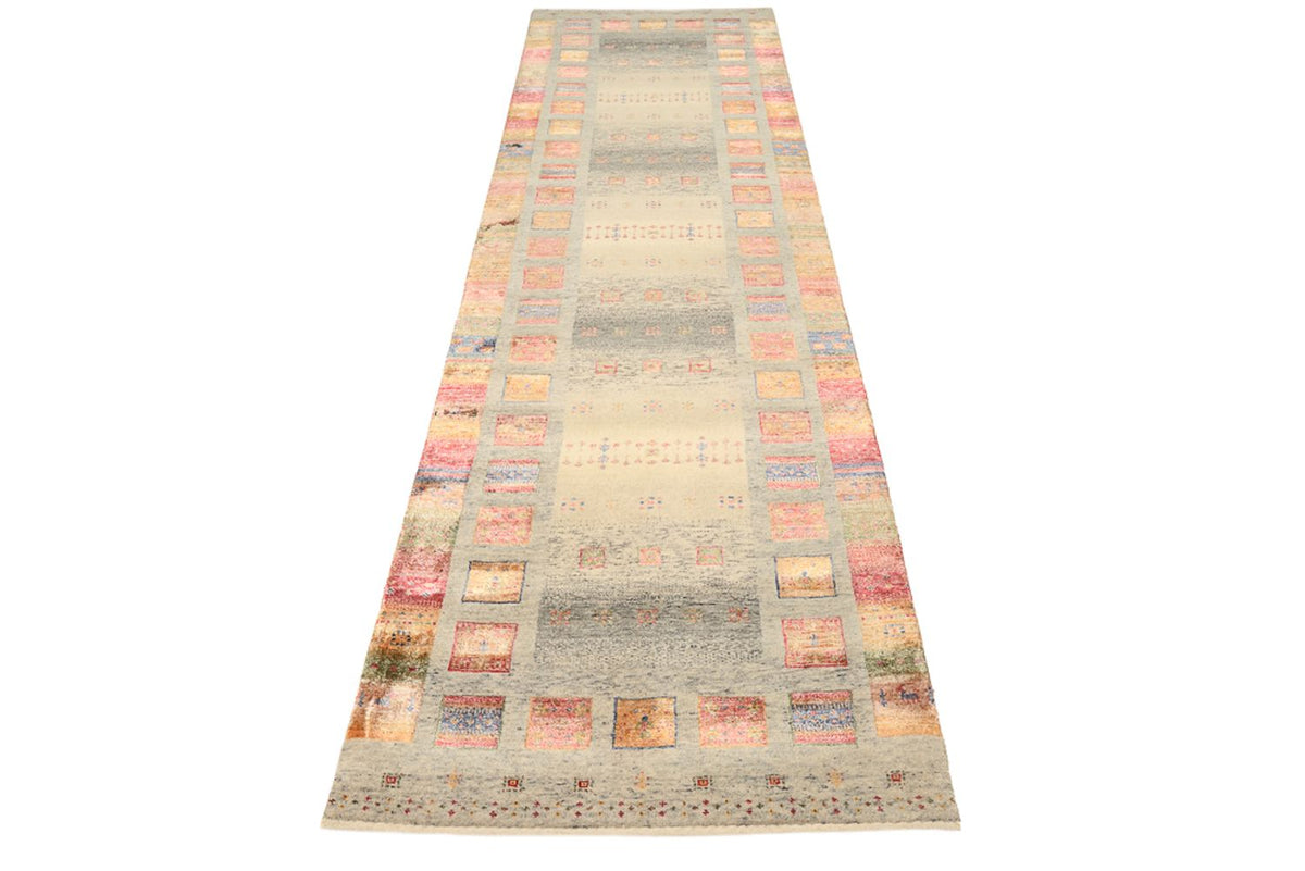 Runner Gabbeh Rug - Loribaft Indus - 306 x 85 cm - dark beige