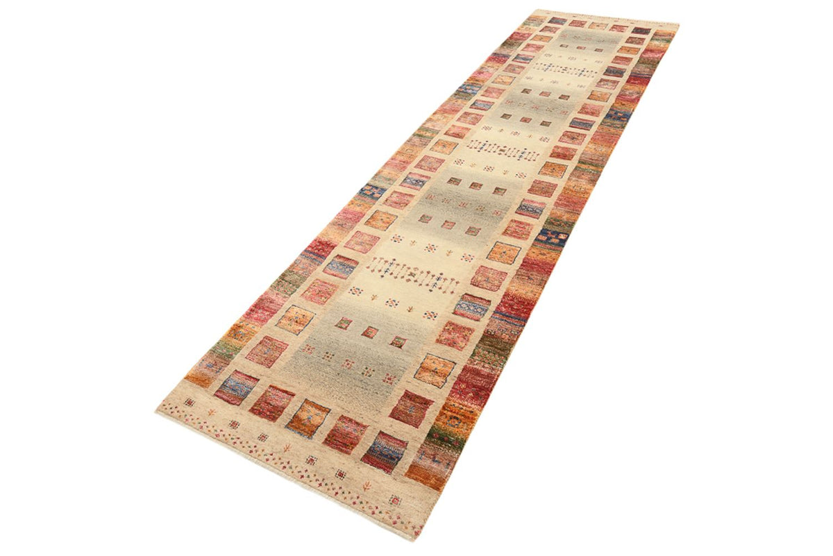 Runner Gabbeh Rug - Loribaft Indus - 305 x 81 cm - dark beige