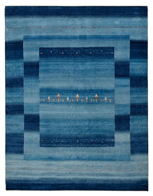 Gabbeh Rug - Loribaft Indus - 329 x 253 cm - sea blue