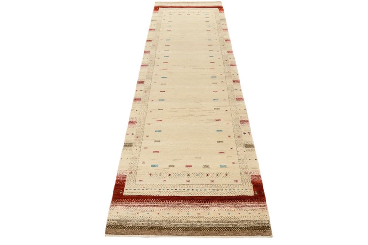 Runner Gabbeh Rug - Loribaft Indus - 298 x 83 cm - light beige
