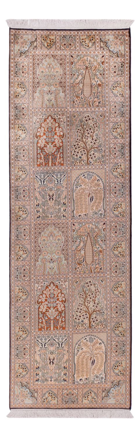 Runner Silk Rug - Kashmir Silk - 259 x 79 cm - dark beige