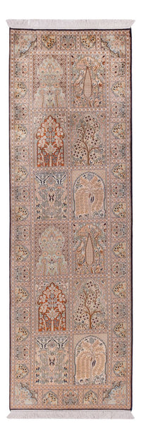 Runner Silk Rug - Kashmir Silk - 259 x 79 cm - dark beige