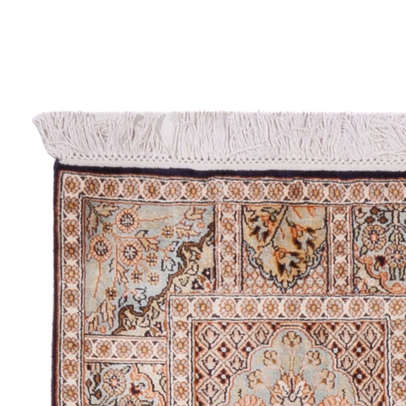 Runner Silk Rug - Kashmir Silk - 259 x 79 cm - dark beige