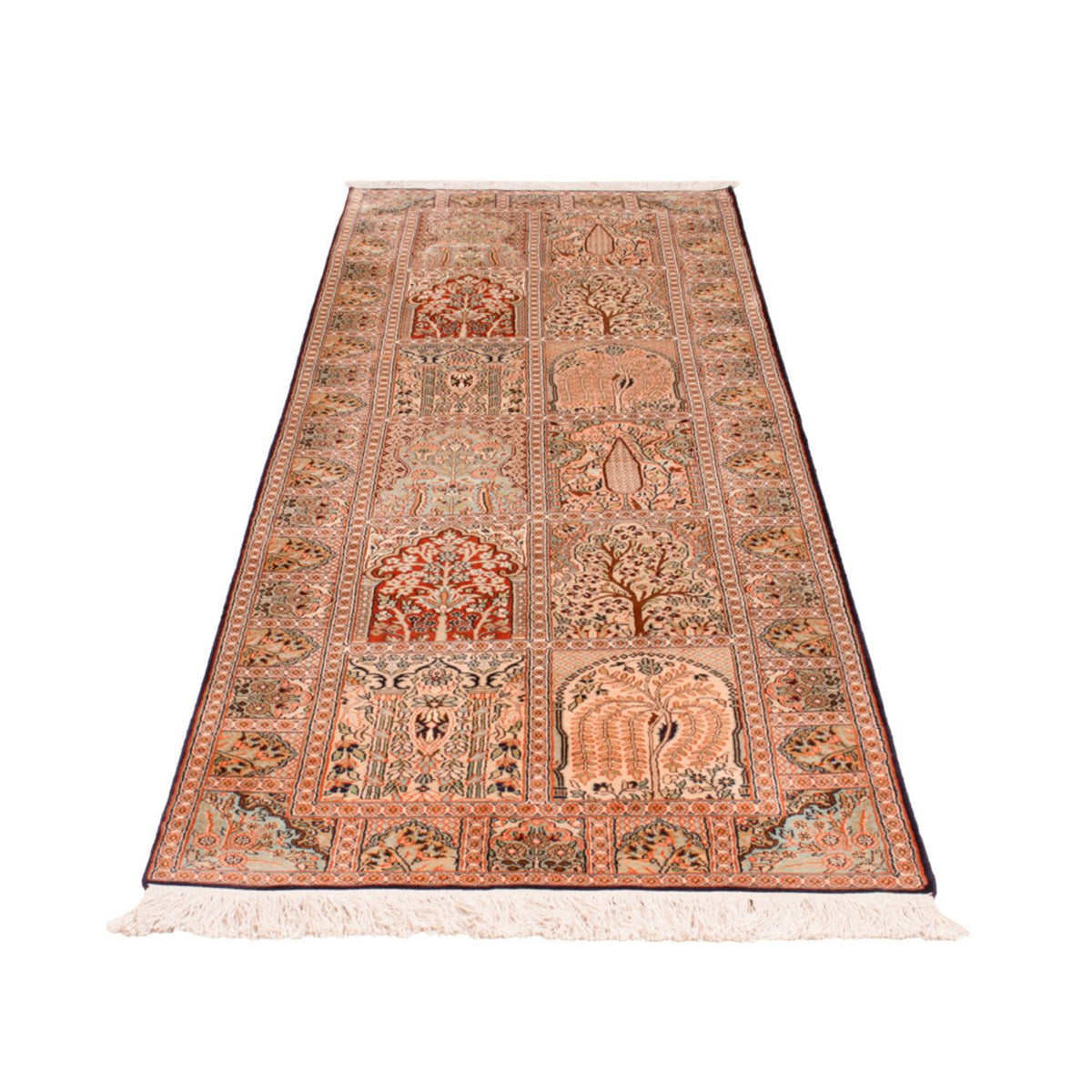 Runner Silk Rug - Kashmir Silk - 259 x 79 cm - dark beige