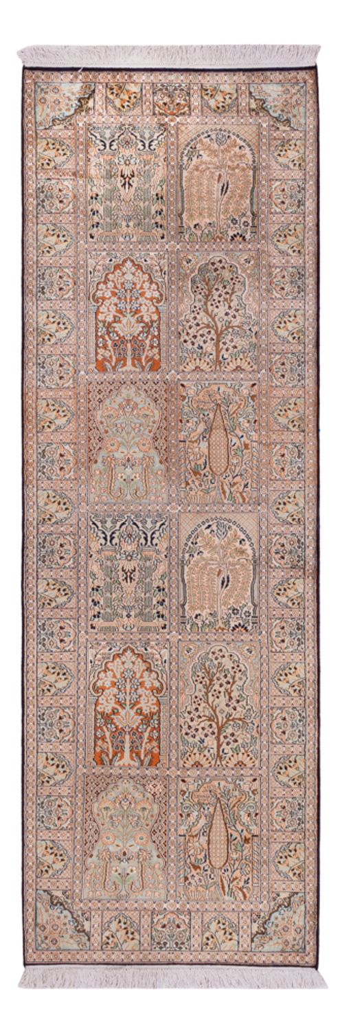 Runner Silk Rug - Kashmir Silk - 243 x 80 cm - dark beige