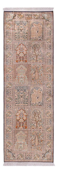 Runner Silk Rug - Kashmir Silk - 243 x 80 cm - dark beige