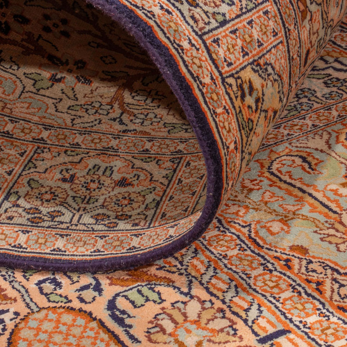 Runner Silk Rug - Kashmir Silk - 243 x 80 cm - dark beige