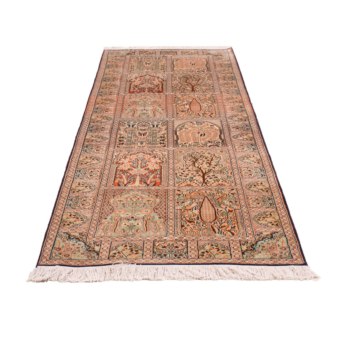 Runner Silk Rug - Kashmir Silk - 243 x 80 cm - dark beige