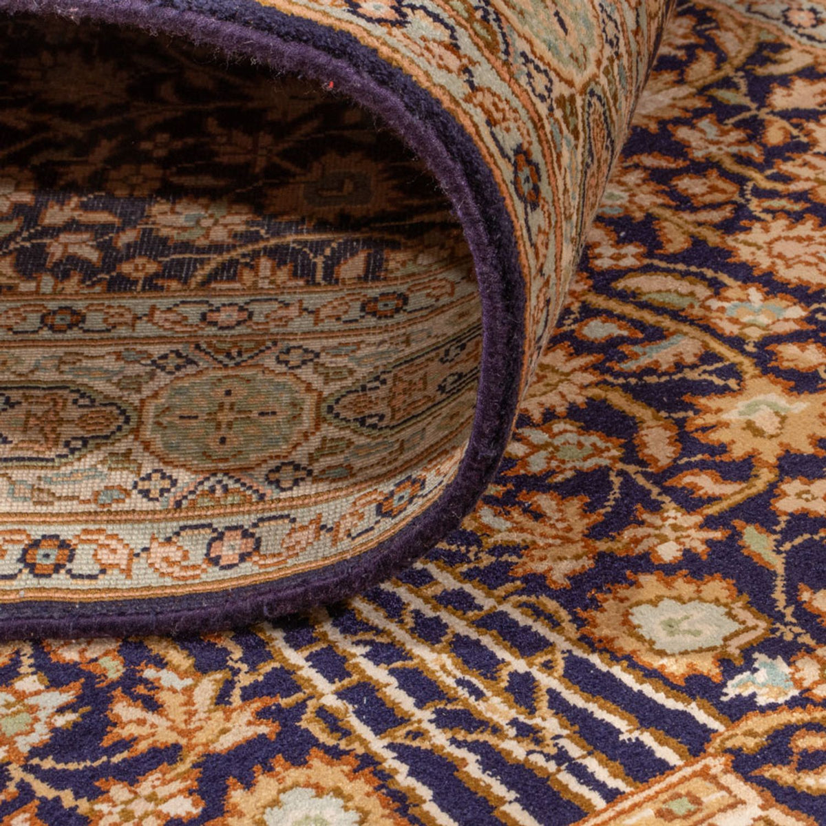 Runner Silk Rug - Kashmir Silk - 255 x 81 cm - dark beige